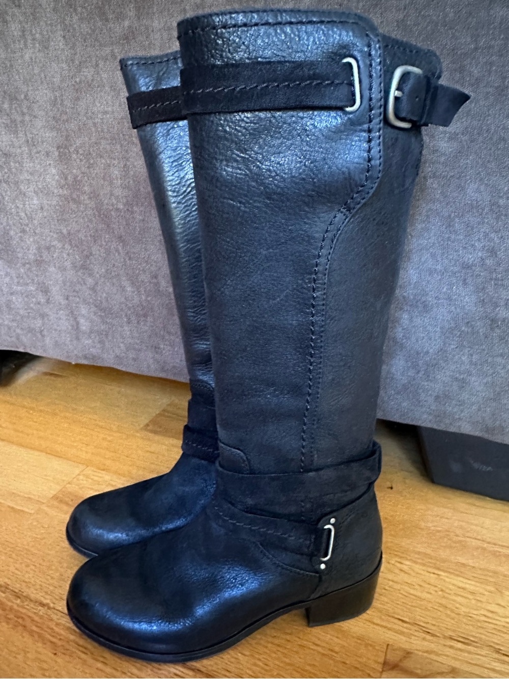 New Ugg Women's Black Tall Leather Riding Boots
